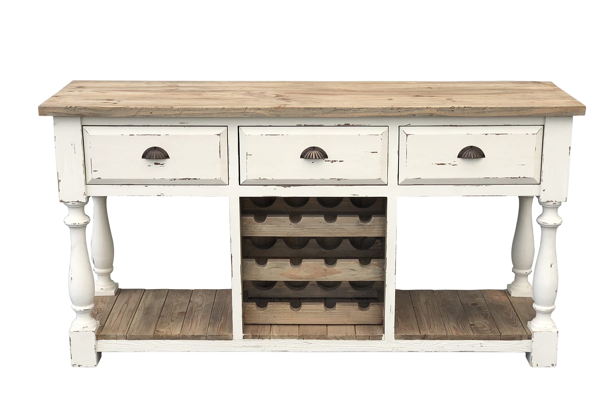 AFD Home Farmhouse Console Wine Rack White Chalk Finish and Natural Top